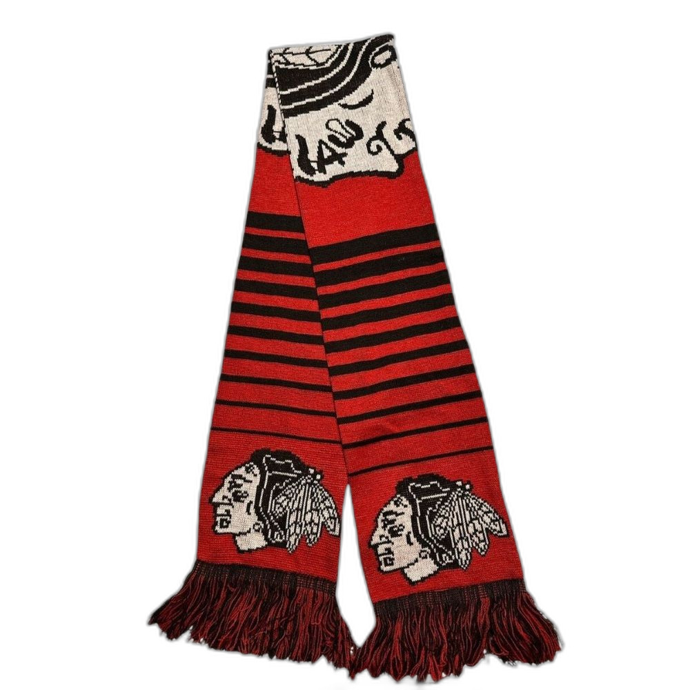 Chicago Blackhawks NHL NWOT Red Black Striped Blackhawk Logo Knit Fringe Scarf